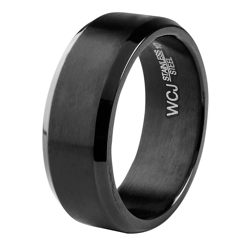Men's West Coast Jewelry Blackplated Stainless Steel Satin and High Polished Ring, 1 of 6