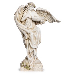 Roman 20" Angel with Bird Bath & Flowers Resin Outdoor Garden Statue Gray - 1 of 4
