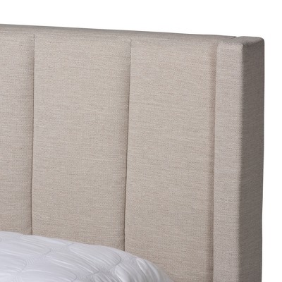 Beige Upholstered Full Wingback Bed with 3 Storage Drawers