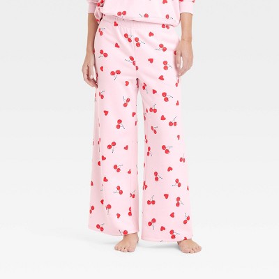 Women's Cherry Hearts Printed Graphic Lounge Pants - Pink