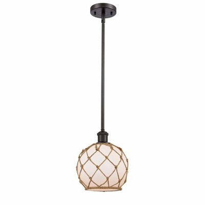 Farmhouse Rope - 1 Light Stem Hung Mini Pendant In Industrial Style-10 Inches Tall and 8 Inches Wide