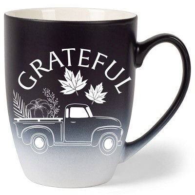 Elanze Designs Grateful Truck Two Toned Ombre Matte Black and White 12 ounce Ceramic Stoneware Coffee Cup Mug