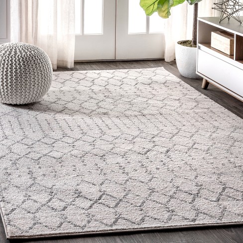 Beverly Rug 10 X 13 Grey White Lightweight Moroccan Trellis