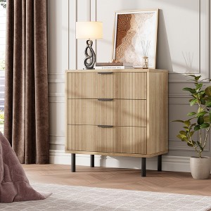 28'' Wide Chest of Drawers, Wave Fluted 3 Drawer Dresser with Anti-Tipping Device, Storage and Metal Legs for Bedroom, Hallway, Small Spaces - 1 of 4