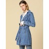 Allegra K Women's Notched Lapel Belted Trench Long Denim Jacket - 2 of 4