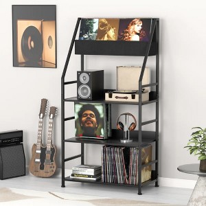 HDZNVF Record Player Stand With Vinyl Storage, 3 Tier Vinyl Records Display Turntable Shelf Holds Up To 400 Albums Black - 1 of 4
