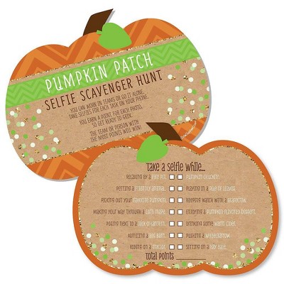 Big Dot of Happiness Pumpkin Patch - Selfie Scavenger Hunt - Fall, Halloween or Thanksgiving Party Game - Set of 12