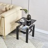 DOMETOUR Tempered Black Glass Sofa Table, 2-Layers End Table with Storage, Living Room Side Table - 2 of 4