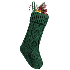 Aoibox 1 Piece 18 Inch Large Green Knitted Christmas Stocking Double Sided Pattern for Fireplace Holiday Party Home Decoration - 1 of 4