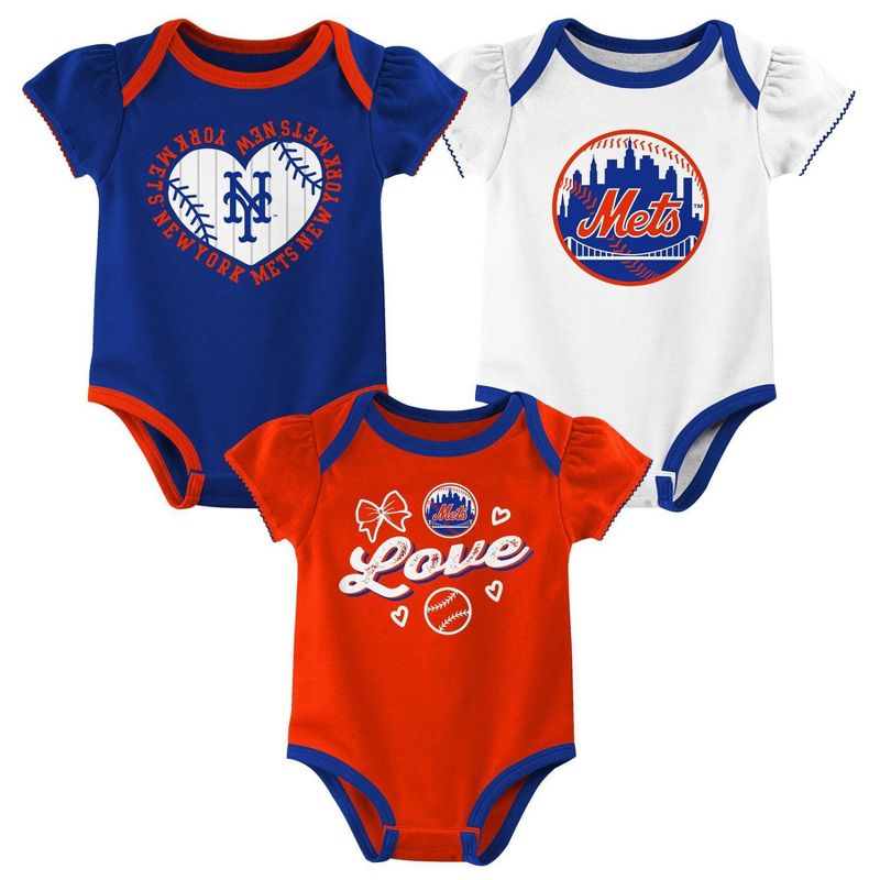 MLB New York Mets Infant Girls&#39; 3pk Bodysuit, 1 of 5