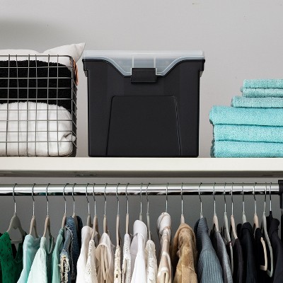 Black Portable Slim File Organizer Box with Buckle Closure, 4 Pack