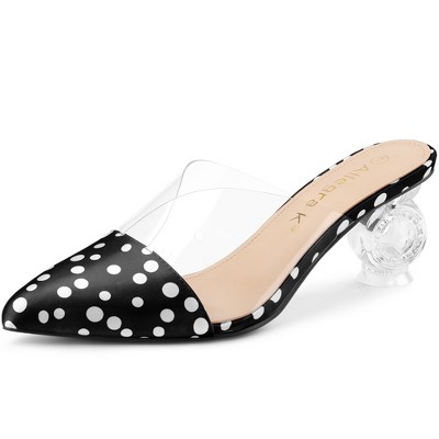 Allegra K Women's Polka Dots Pointed Toe Clear Chunky Heels Slides Mules