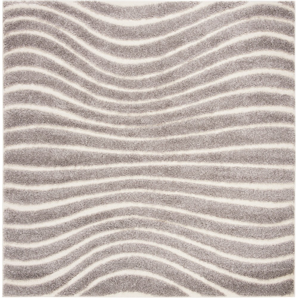 6'7inx6'7in Wave Loomed Square Area Rug Gray/Ivory - Safavieh