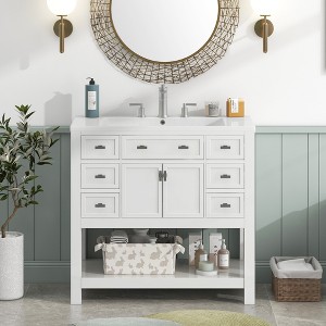 36'' Bathroom Vanity, Modern Bathroom Storage Cabinet with 2 Soft Closing Doors and 6 Drawers - ModernLuxe - 1 of 4