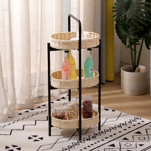 VYNXARIA Small Handwoven Side Tables 3-Tier Oval Organizer Portable Storage Shelf(Natural) - 1 of 4