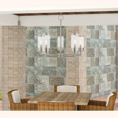 Brushed Nickel 5-Light Outdoor Chandelier with Clear Glass Shades