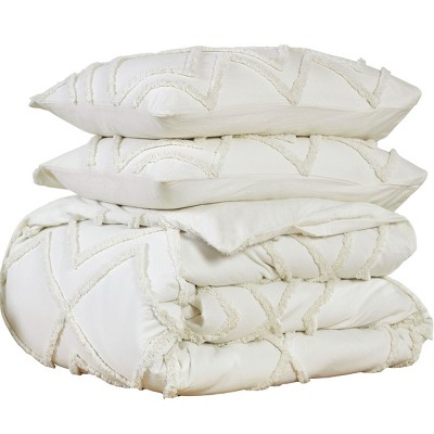 Cream Boho Tufted Cotton King Duvet Cover Set