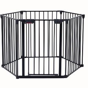 FURNIinspire Pet Crates And Houses 6 Panels Adjustable Safety Pet Gate, Indoor Outdoor Folding Dog Gate, Freestanding Pet Fence, Black, 25"*28.9" - 1 of 4