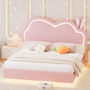 AMERLIFE LED Bed Frame for Girl Floating Upholstered Bed with Cute Cloud Headboard - 1 of 4