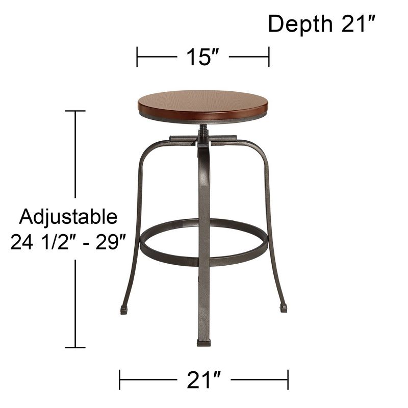 Elm Lane Radin Hammered Bronze Swivel Bar Stool Brown 29" High Industrial Adjustable Brown Seat with Footrest for Kitchen Counter Height Island Home, 4 of 12