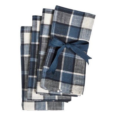 tagltd Mirage Blue and Black Plaid Cotton Napkin Set Of 4