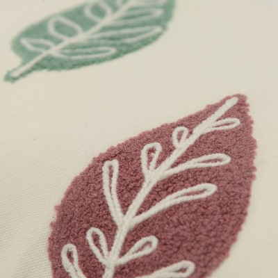 Ivory Embroidered Cotton Botanical Lumbar Throw Pillow