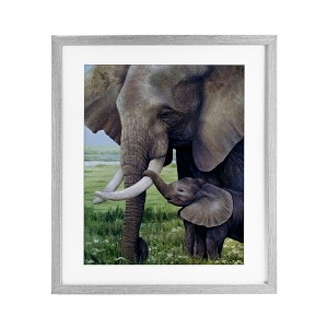 Stupell Industries Baby Elephant And Mother Framed Print Under Glass Art, Gray, 13" x 16" - 1 of 4
