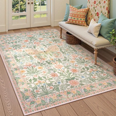 Lahome GST Morris Butterfly Full Coverage Short Pile Velvet Rectangular Indoor Area Rug