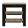 LunaLulinlk Kitchen Island 37" H, Two Open Storage Shelves, One Drawer, Four Legs,Towel Hanger, Black / Light Oak - 3 of 4