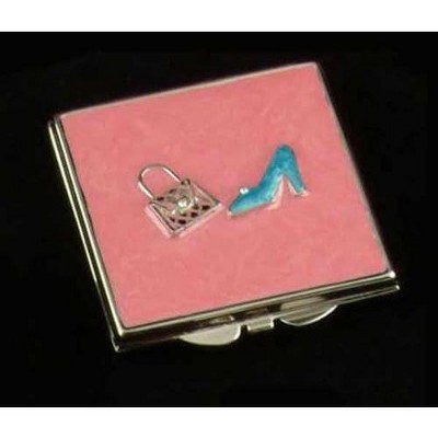 Chrome Purse Mirror with Decoration|3X Magnification|Gift Boxed|Regular and Magnified|Velvet Pouch Included