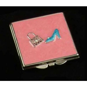 Chrome Purse Mirror with Decoration|3X Magnification|Gift Boxed|Regular and Magnified|Velvet Pouch Included - 1 of 1