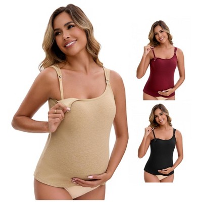 INSPIRE CHIC Women's 3 Packs Maternity Thermal Tank Tops with Built-In Bra with Adjustable Straps