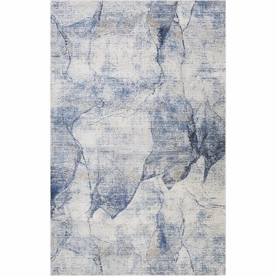 Hauteloom Creighton Blue Marble Textured Luxe Rug