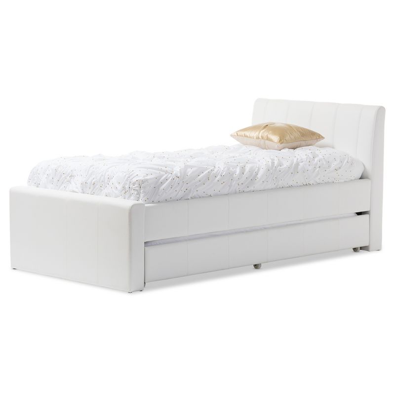 Twin Cosmo Modern And Contemporary Faux Leather Trundle Bed White - Baxton Studio, 1 of 7