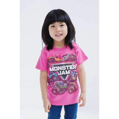 Monster Jam Little Girls' 2-Piece Knit Jersey Short Sleeve Graphic Tees Pink Heather Gray 7-8 — фото 2