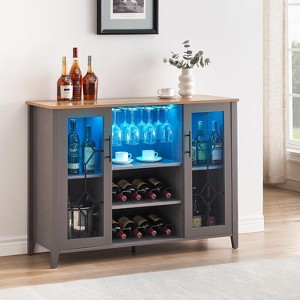 Wine Bar Cabinet with Detachable Rack, Wine Cabinet with Mesh Door, Liquor Cabinet with Glass Holder, Coffee Bar for Home - 1 of 4