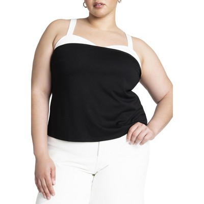 ELOQUII Women's Plus Size Contrast Trim Detail Top