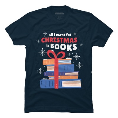 Men's Design By Humans Christmas books By ArtStyleAlice T-Shirt