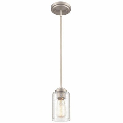 Satin Nickel Glass Mini Pendant Light, 7.25" Height