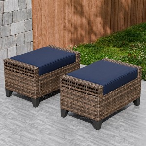 EAGLE PEAK 2 Piece Wicker Outdoor Ottoman, Patio Ottoman Foot Rest - 1 of 4
