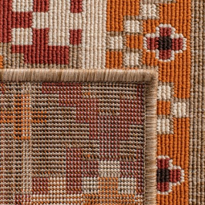 Red and Beige Rectangular Washable Synthetic Area Rug