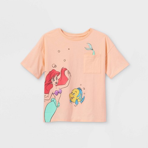 Girls Disney Princess Ariel And Flounder Pocket Short Sleeve Graphic T Shirt Pink Xxl Plus Target