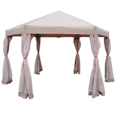 13ft x 13ft Patio Hexagonal Gazebo With Storage Bag, Outdoor Waterproof Pop Up Gazebo With Strong Steel Frame, Soft Top Event Tent