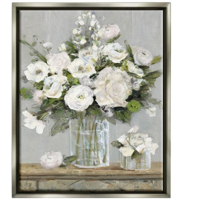 Stupell Industries Country White Floral Scene Framed Floater Canvas Wall Art