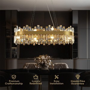 Siljoy 52'' Luxury Modern Crystal Chandeliers Rectangle Brushed Gold Chandelier Light Fixture Pendant Ceiling Light - 1 of 4