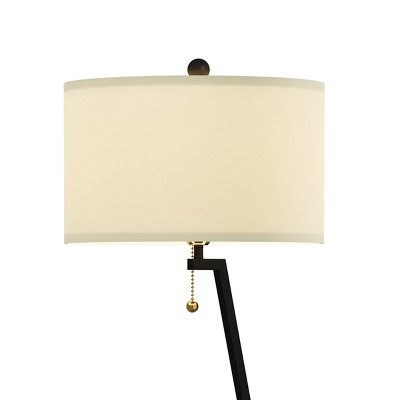 Mid-Century Modern Black Floor Lamp with USB Port and Storage Shelves