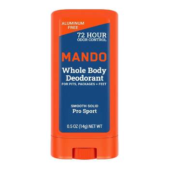 Mando Whole Body Deodorant - Men’s Aluminum-Free Smooth Solid Stick Deodorant - Pro Sport - Trial Size - 0.5oz