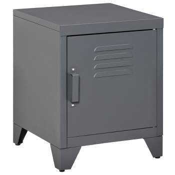 HOMCOM Industrial End Table, Living Room Side Table with Locker-Style Door and Adjustable Shelf