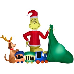 Grinch Christmas Airblown Inflatable Putting Train in Santa Sack Scene Dr. Seuss, 6.5 ft Tall - 1 of 4