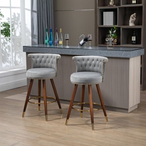 Tufted Velvet Barstools,Swivel Button Tufted Bar Chairs with Nailheads Trim,Swivel Counter Height Barstools with Backs Set of 2-Cuddlewood - 1 of 4